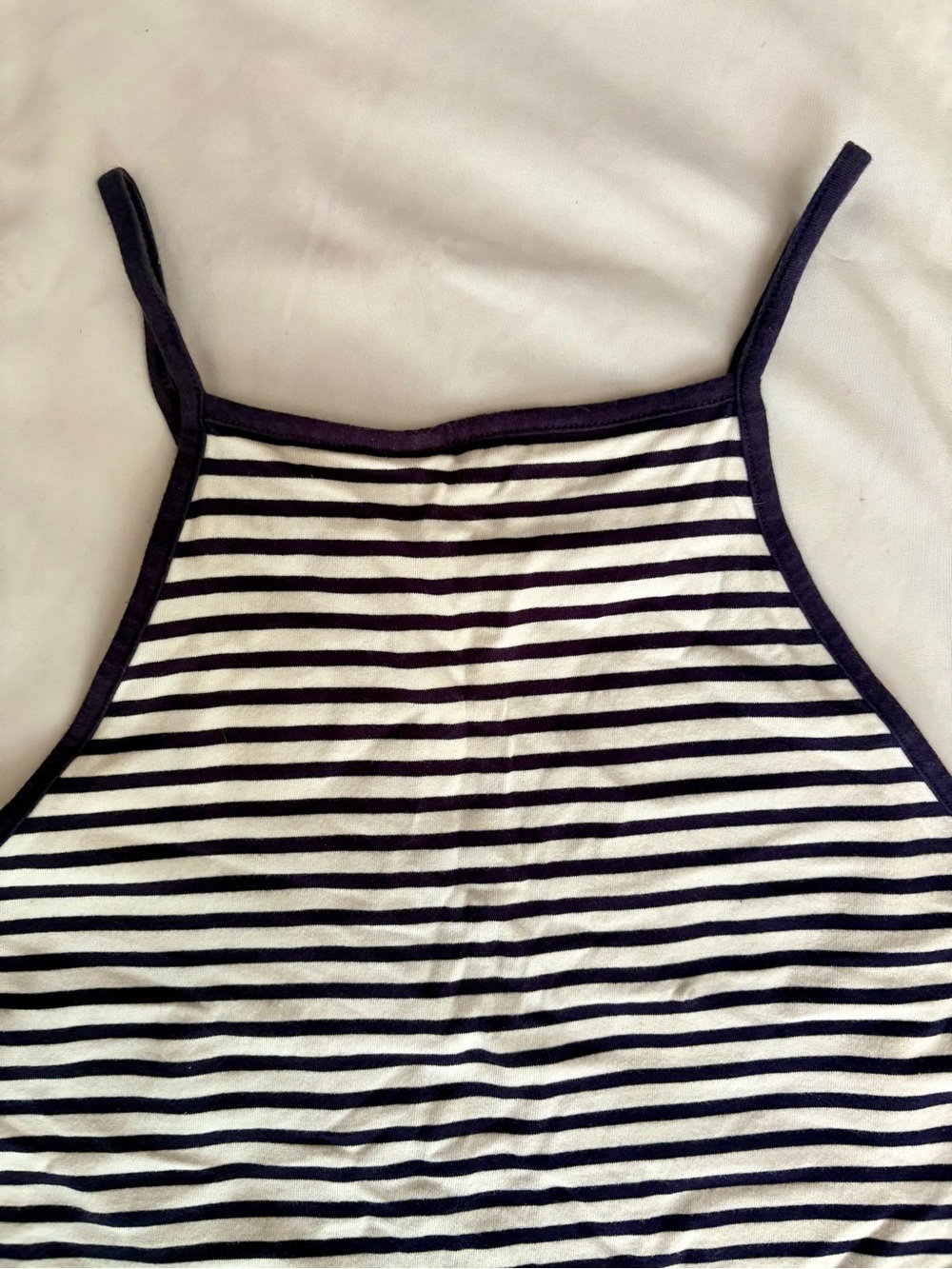 Garage Navy Blue and White Striped High-Neck Crop Cami Top Size M - Picture 5 of 5
